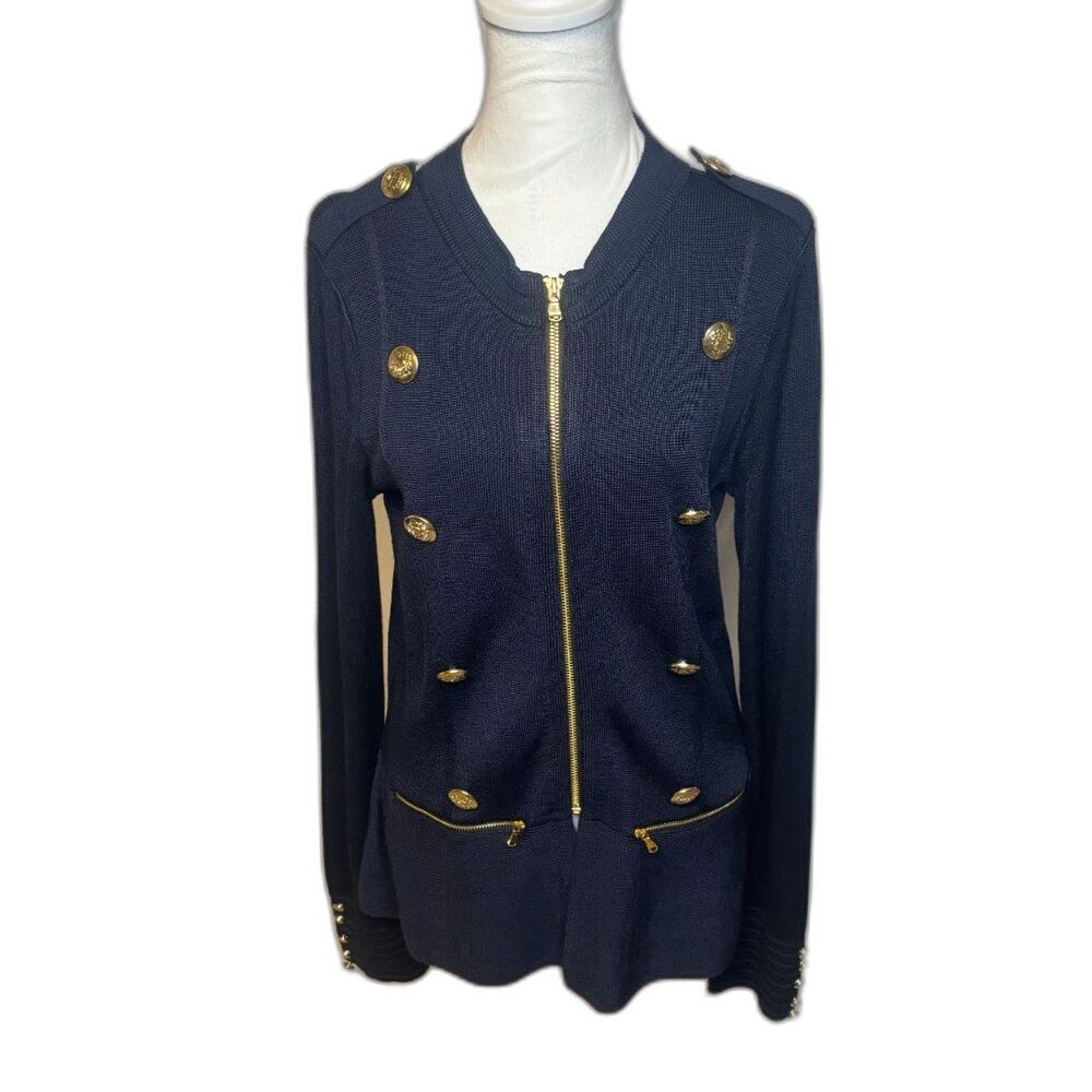 INC International Concepts Parisian Tweed Designer Zip Gold Navy Casual Jacket